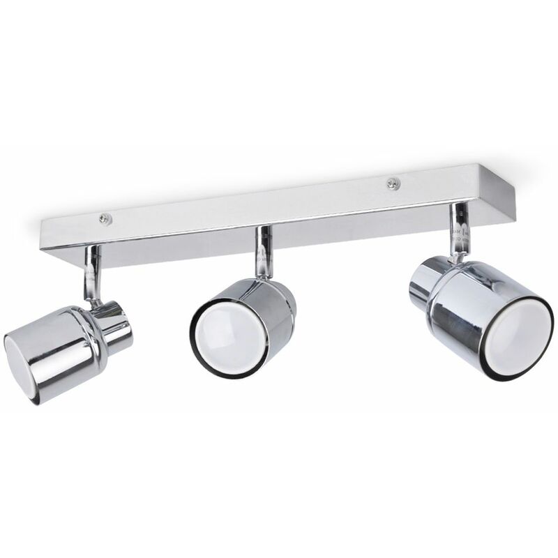 Minisun - 3 Way Chrome IP44 Adjustable Straight Bar Bathroom Ceiling Spotlight + 3 x Warm White GU10 LED Bulbs