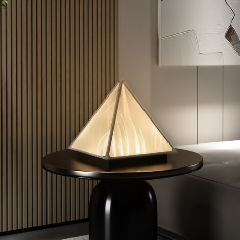 3 Way Dimmable Bedside Table Lamp Pyramid Glass Shade for Bedroom Living Room