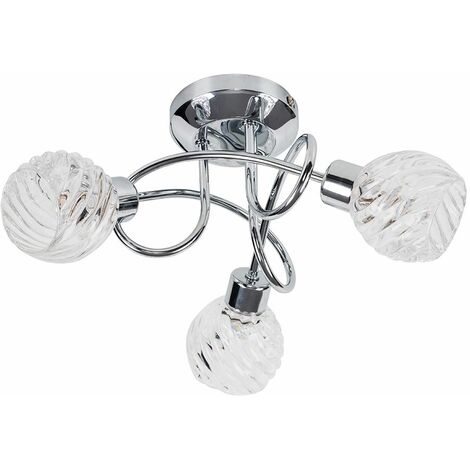 3 Way Flush Ceiling Light with Swirled Glass Shades