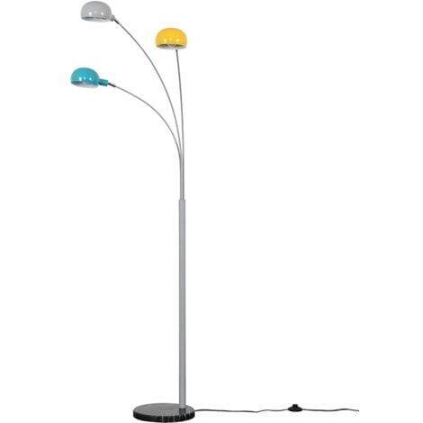 MINISUN 3 Way Grey Metal And Marble Curva Floor Lamp With Yellow Blue And Grey Dome Shades