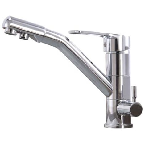 3-way kitchen tap, 360° swivel kitchen tap, sink tap with flexible spout, G3/8 inch (triple connection tap with water filter, chrome)