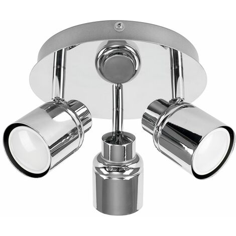 3 Way Round Plate Bathroom Ceiling Spotlight - IP44 Rated - Chrome