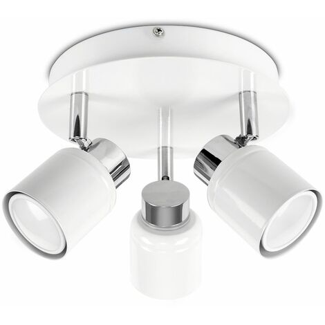 3 Way Round Plate Bathroom Ceiling Spotlight - IP44 Rated - White