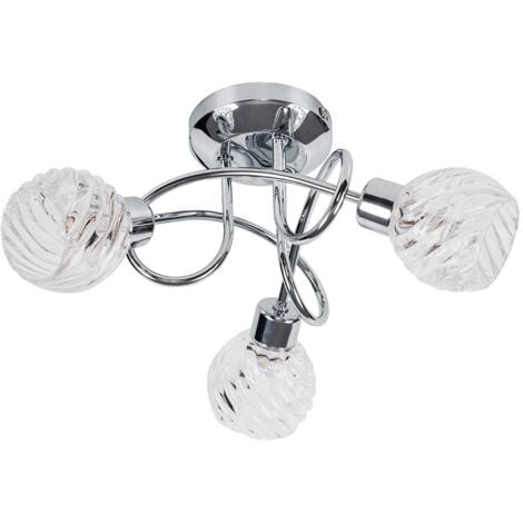 3 Way Silver Ceiling Light With Glass Shades