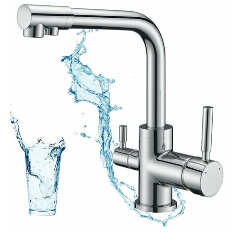 3-Wege-Küchenarmatur, 360 ° drehbare Küchenmischbatterie, Trinkwasser-Küchenarmatur, Spülbecken-Mischbatterie mit gefiltertem Wasserauslass