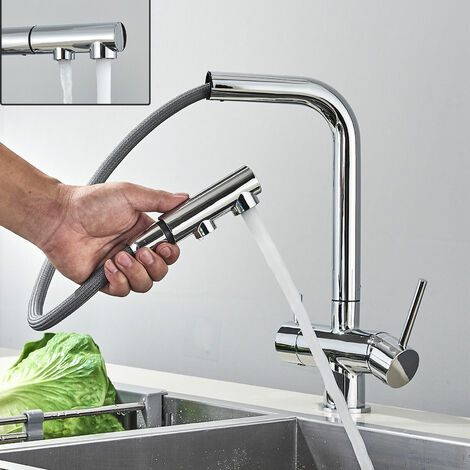3 Wege Küchenarmatur Abziehbar Trinkwasser Wasserhahn Wasserfilter Mischbatterie