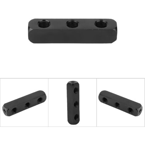 3-Wege-Pneumatikverteilerblock 1/4" BSPP, schwarz, aus Edelstahl SUS304, für Luftschlauch