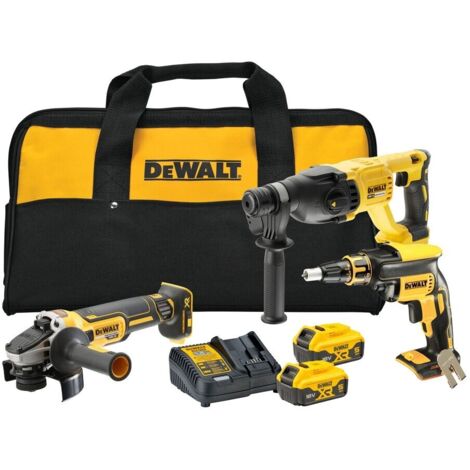 3-Wege-Set XR 18V 5Ah brushless DEWALT Schraubendreher DCF620 + Bohrhammer DCH133 + Winkelschleifer DCG405 - DCK304P2-QW