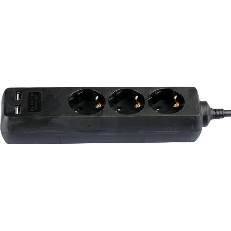 3-Wege-Verlängerungssteckdosen - Schwarz - USB - IP20 - 1,5 m Kabel