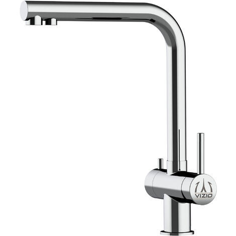 3 Wege Wasserhahn Edelstahl Massiv Kuechenarmatur mit L 360 schwenkbarem Auslauf - Edelstahl Hochglanz