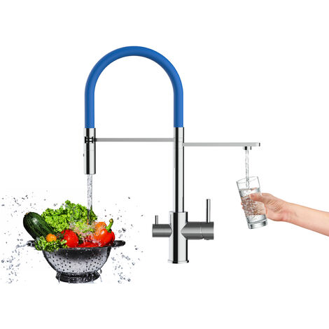 3 Wege Wasserhahn Kueche Spueltischarmatur Verchromt Kuechenarmatur mit Blau 360 schwenkbarem Auslauf und abnehmbare 2 strahl Handbrause
