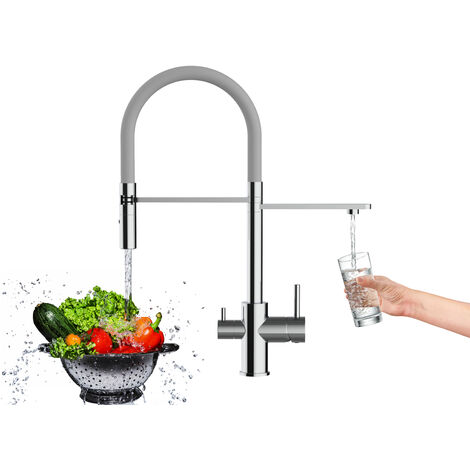 3 Wege Wasserhahn Kueche Spueltischarmatur Verchromt Kuechenarmatur mit Grau 360 schwenkbarem Auslauf und abnehmbare 2 strahl Handbrause