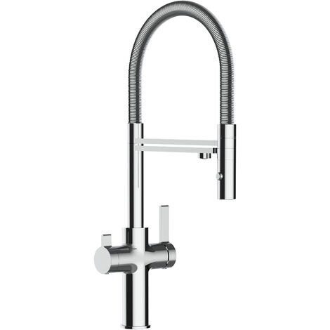 3 Wege Wasserhahn Küchenarmatur Spültischmischer, Verchromt mit 360° schwenkbarem Auslauf, abnehmbare 2 strahl Handbrause - VZFC Linie