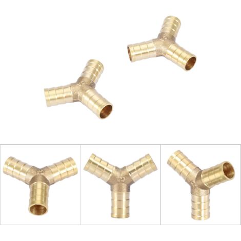 3-Wege-Y-Stück aus Messing für Schlauch, Luft, Wasser, Gas - Außendurchmesser 12 mm (2 Stück)