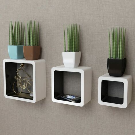main image of "3 White-black MDF Floating Wall Display Shelf Cubes Book/DVD Storage - White"