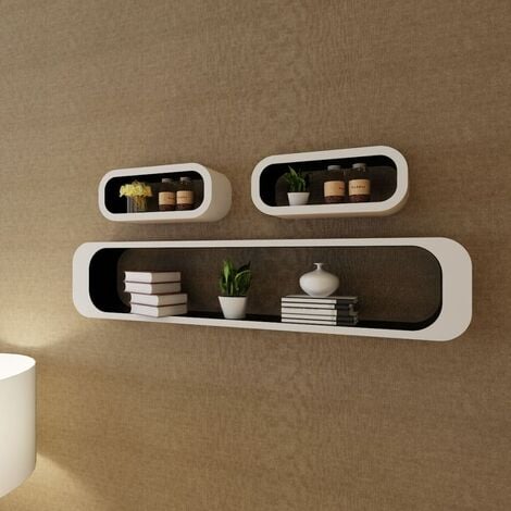 main image of "3 White-black MDF Floating Wall Display Shelf Cubes Book/DVD Storage - White"