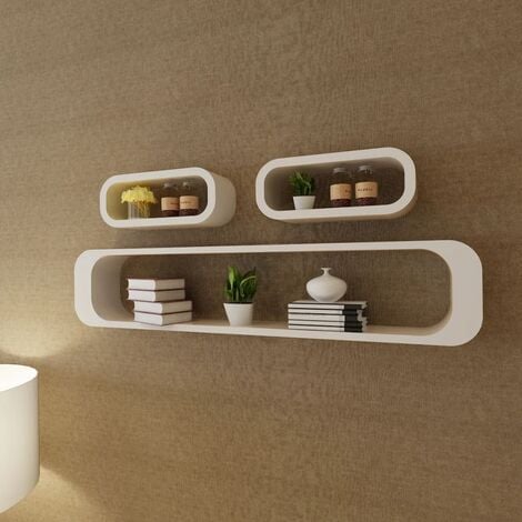 main image of "3 White MDF Floating Wall Display Shelf Cubes Book/DVD Storage - White"