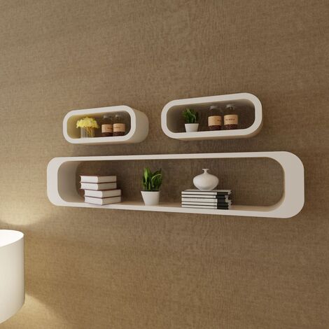 main image of "3 White MDF Floating Wall Display Shelf Cubes Book/DVD Storage9753-Serial number"