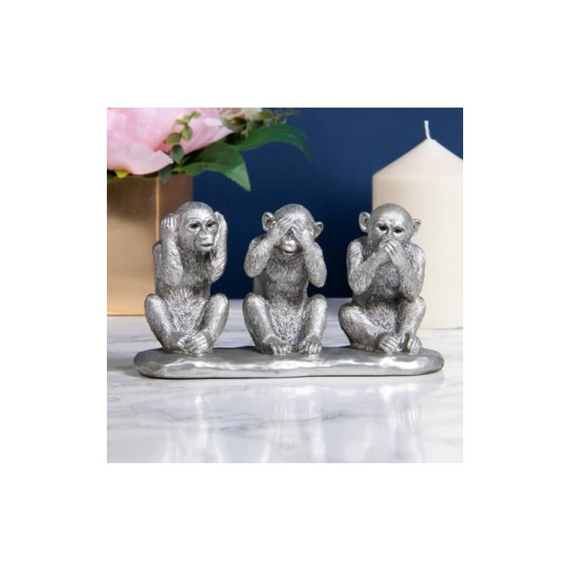 3 Wise Monkeys Ornament Rustic Silver Style Resin Christmas Sculpture Figurine Xma