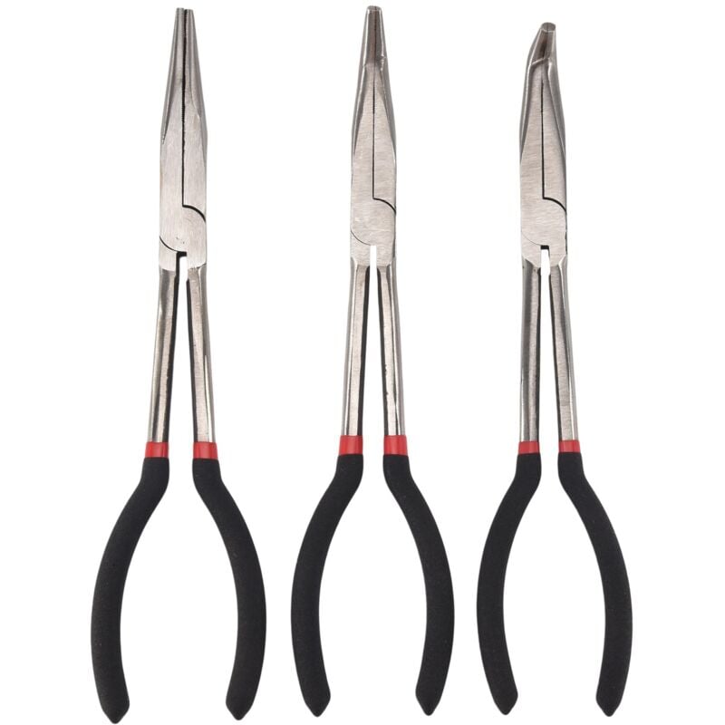 Image of 3 x 11 EXTRA LANGE NASEN ZANGEN SET GERADE & BENT TIPP GRIP HAND WERKZEUG