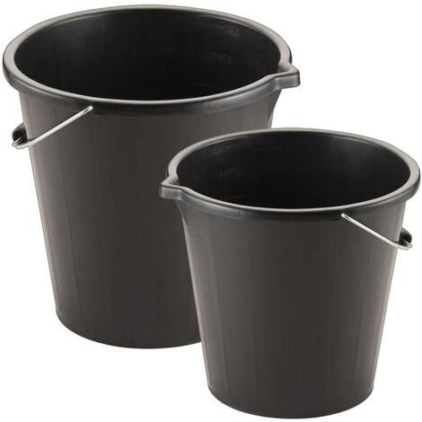 3 x 14 Litre Black Plastic Water Storage Cement Mixing Buckets