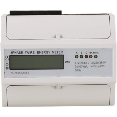 3 x 220 V/380 V KWh Stromzähler, Schiene, digitaler Energiezähler, LCD, dreiphasig, 4 Drähte, 7 P, elektronisch (30 (100) A), 1 Stück