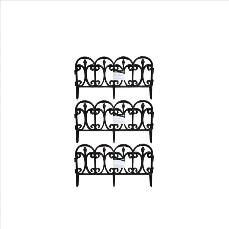 3 x 23cm 4 Piece Black Ornate Garden Border Fence Edging