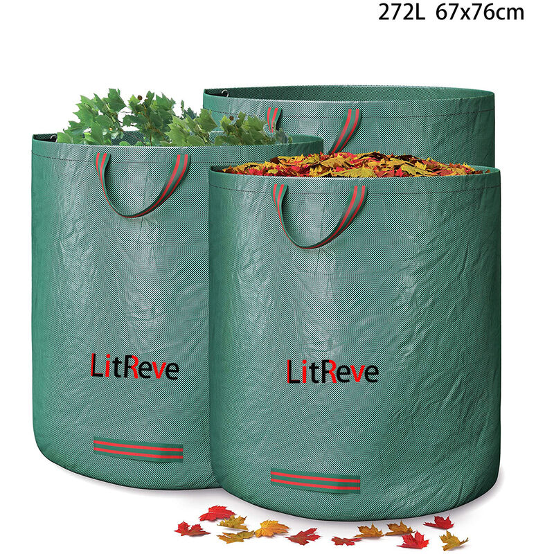 Litreve - 3 x 272L Sacs de déchets ordures de jardin robuste réutilisable herbes feuilles