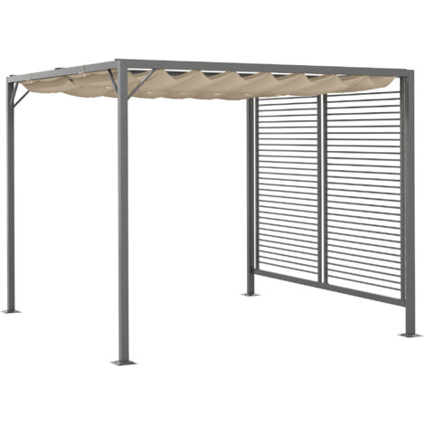 3 x 2.8m Metal Pergola, with Retractable Fabric Roof - Beige