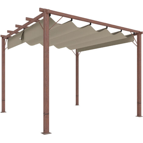 3 x 3 m Garten-Pergola, Verstellbares Terrassendach, Aluminium-Rahmen, UPF30+ Sonnenschutz, Natur