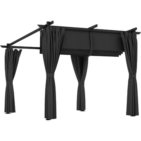3 x 3 m Retractable Roof Pergola, with Curtains - Dark Grey