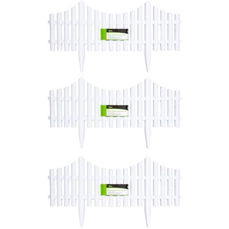 3 x 33cm 4 Piece Set White Wood Effect Picket Fence Garden Edging