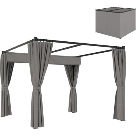 3 x 3m Moving Canopy Metal Pergola, with Curtains - Grey
