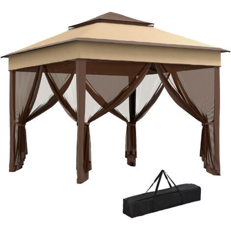 3 x 3(m) Pop Up Gazebo, Height Adjustable Instant Event Shelter with Netting and Carrying Bag, Beige
