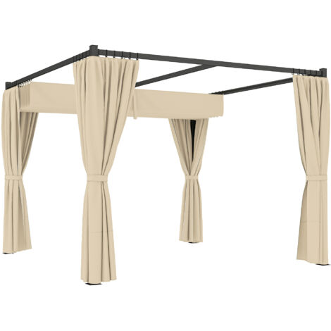 3 x 3m Retractable Roof Pergola, with Curtains - Khaki