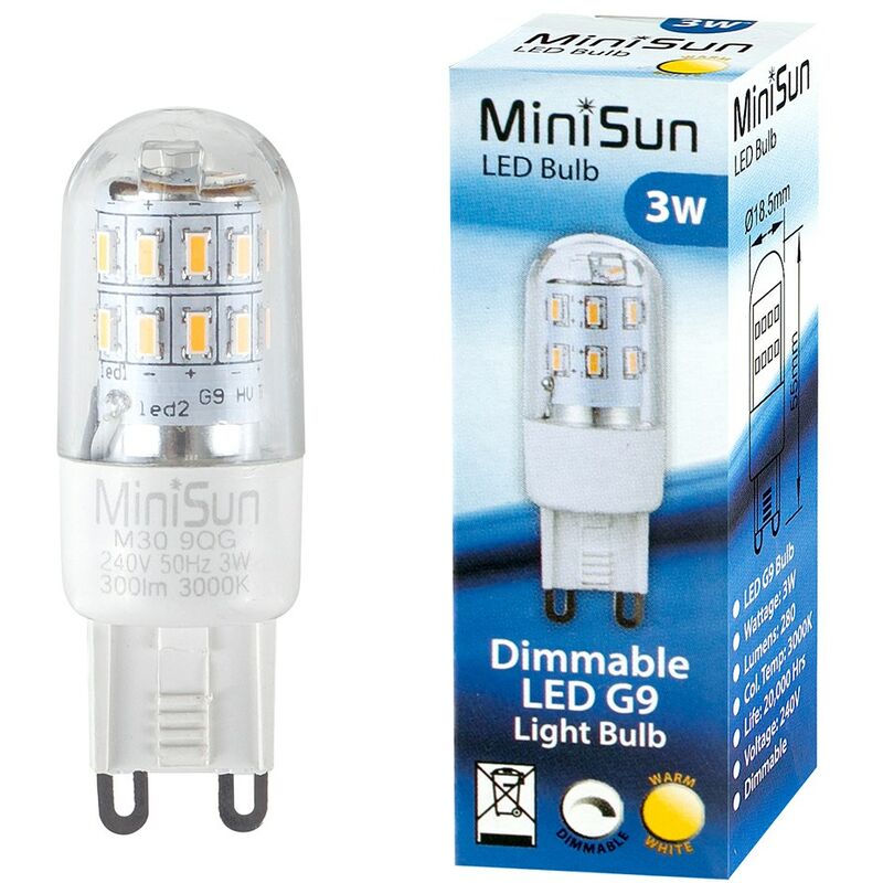 3 x 3W High Power Energy Saving Dimmable G9 LED Light Bulbs - 280 Lumens - Warm White