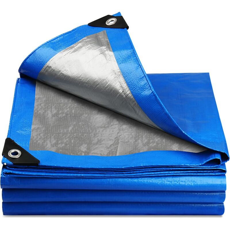 Bâche de Protection en PE resistant imperméable 4 m x 6 m 200g-m² avec œillets renforcés Bâche à bois Bleu Foncé et Gris
