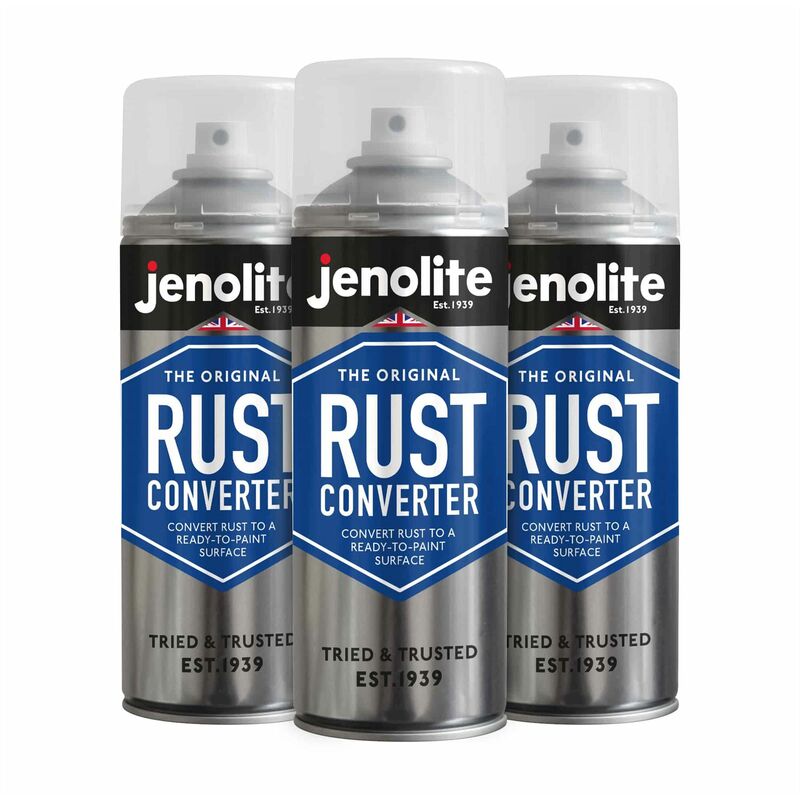 3 x 400ml Aerosol - JENOLITE Rust Converter Aerosol - Convert Rust to Ready to Paint Surface - Simply Spray on Rusted Surfaces