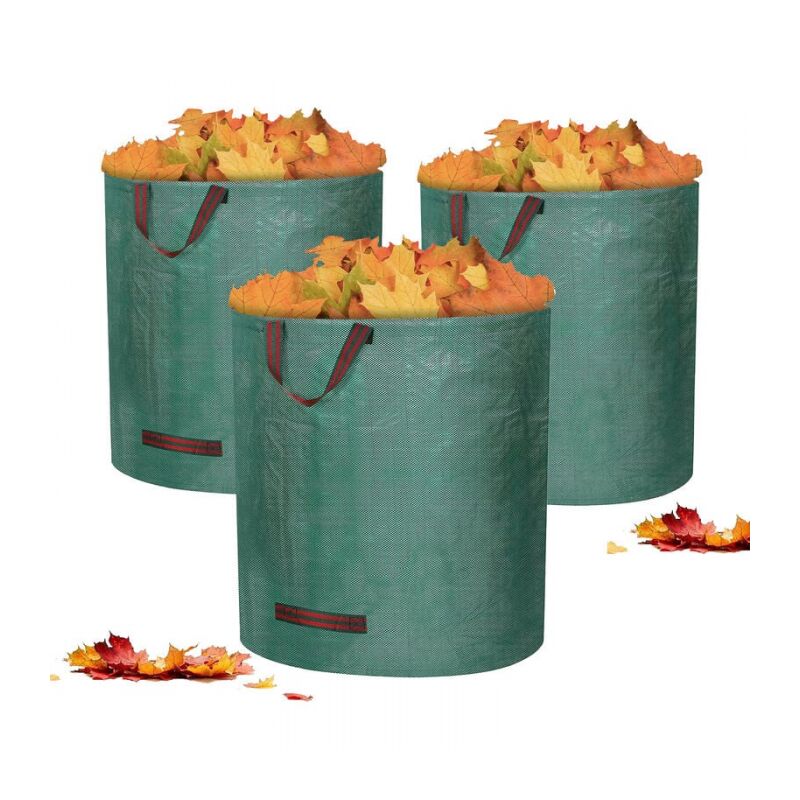 3 x 272L Sac de Jardin Sac de Déchets de Jardin - Autoportante et Pliable - Sacs Poubelle pour Les Déchets de Jardin Feuillage de Pelouse Vert Coupe