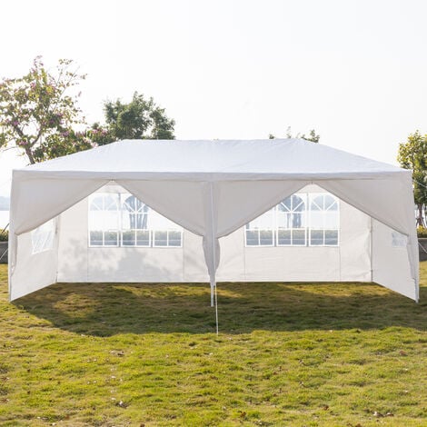 GROSMONDE 3 x 6 m six parois Tente ¨tanche Tente de r¨ception deux portes avec tubes en spirale pour marriage ext¨rieur de pique nique camping, Blanc