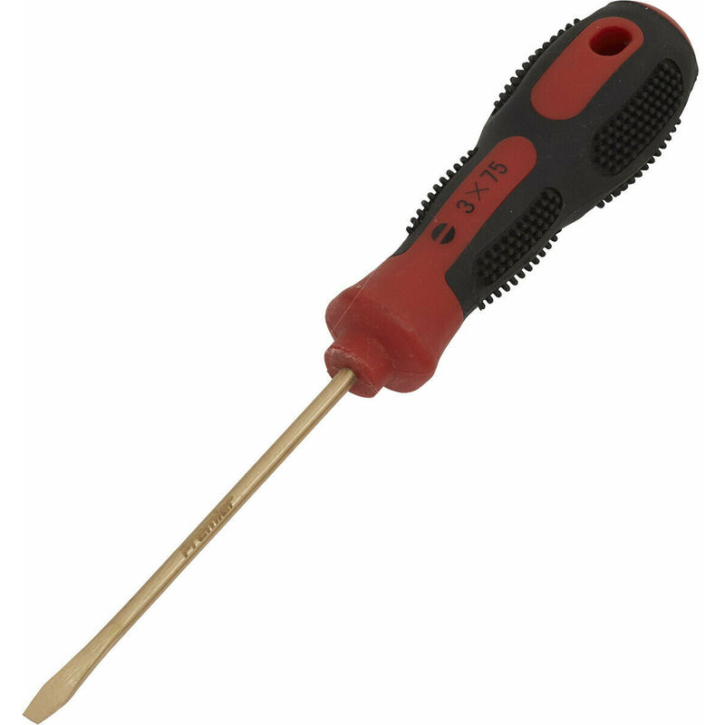 Loops - 3 x 75mm Slotted Screwdriver - Non-Sparking - Soft Grip Handle - Die Forged