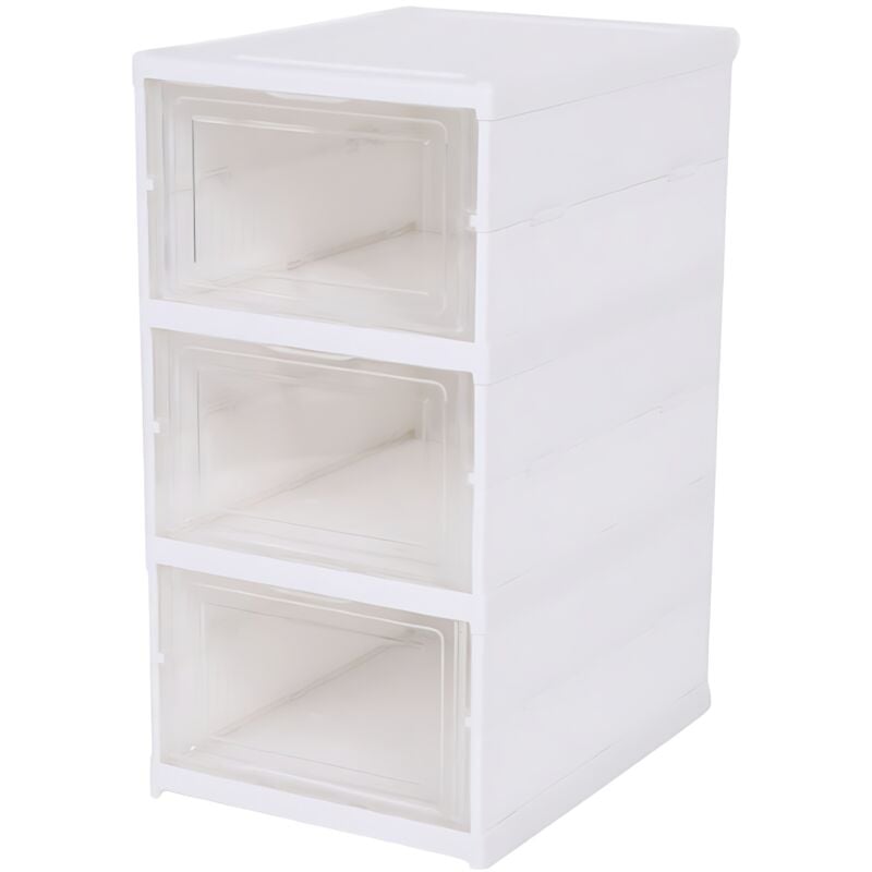 Ideko - 3 x Boîtes de rangement à chaussures pliables Blanc avec couvert transparente plastique
