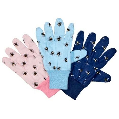 3 x Briers Bee All Rounder Gardening Utility Garden Grip Gloves Cotton Medium