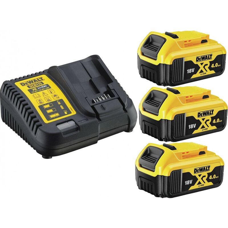 Image of 3 x Dewalt DCB182 4.0ah 18v xr Lithium Ion Battery + DCB115 Charger Power Pack
