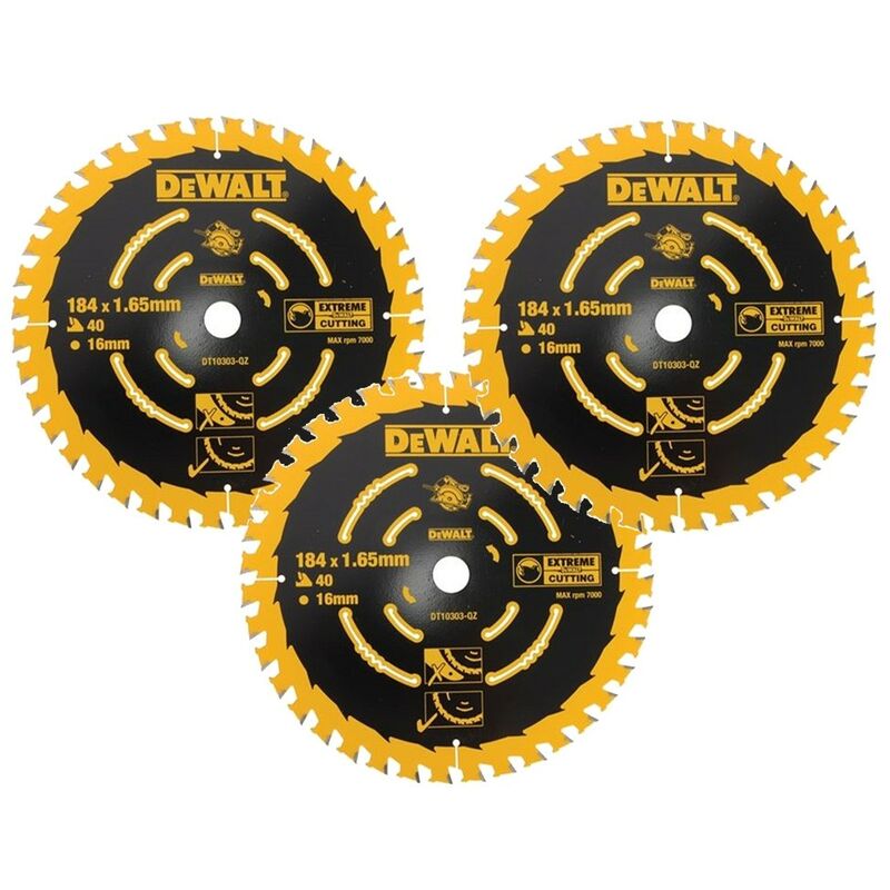 3 x Dewalt DT10303 Circular Saw Blades 184 x 16 x 40T Extreme Framing DWE560