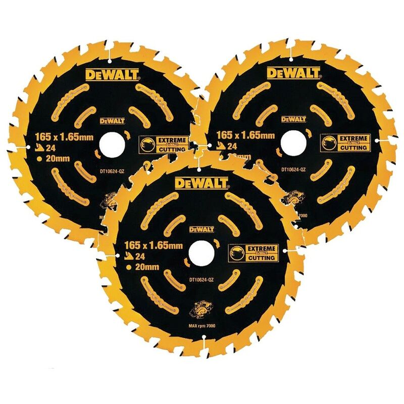 Dewalt - 3 x DT10624 Circular Saw Blades 165 x 20 x 24T Extreme Framing DCS391