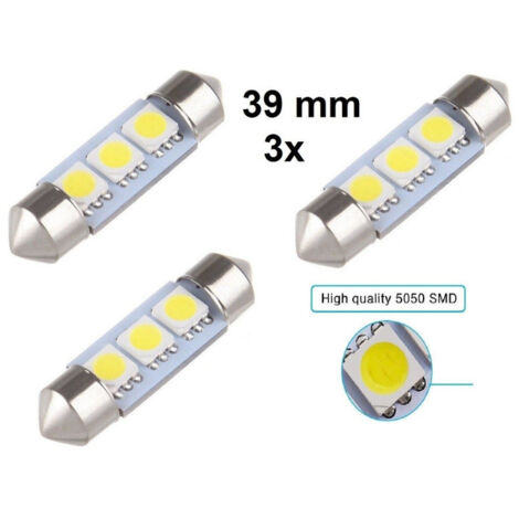 3 X Feston Torpedo 39 Mm Ampoule 3 Led Smd C5w W5003 T11 5050 12v Cabine Voiture