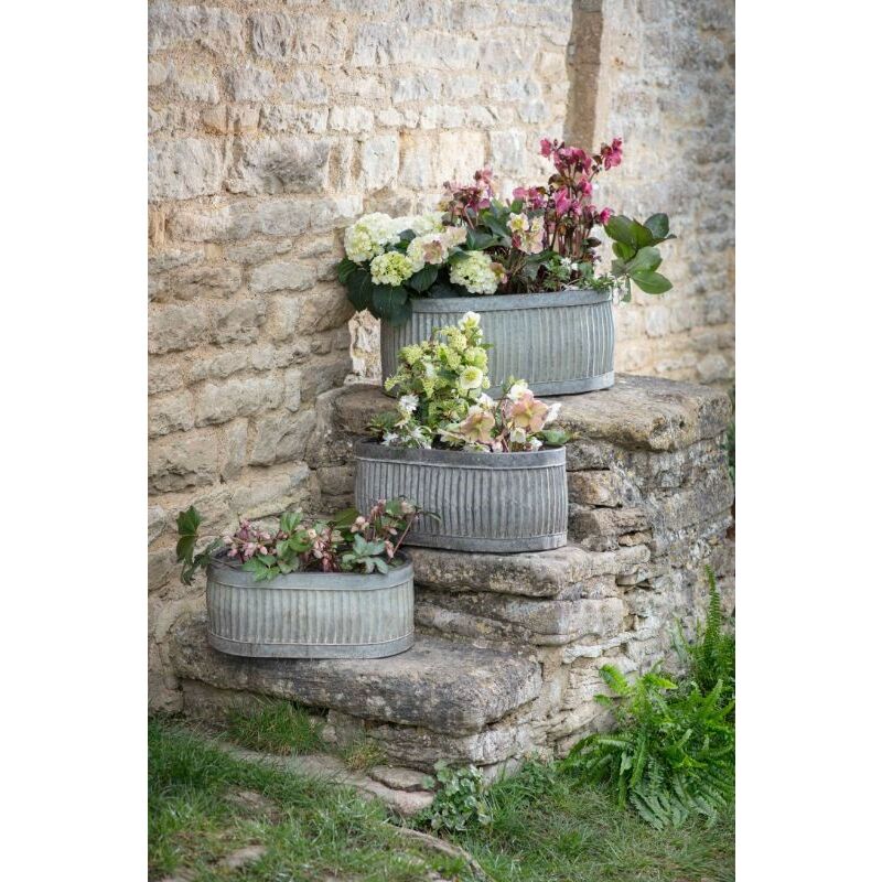 3 x Garden Trading Vence Oval Troughs Flower Planters Pots Metal Steel