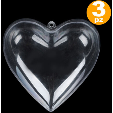 3 X Heart In Plastic Transparent Aprible To Rember Natal Decoration 8 Cm