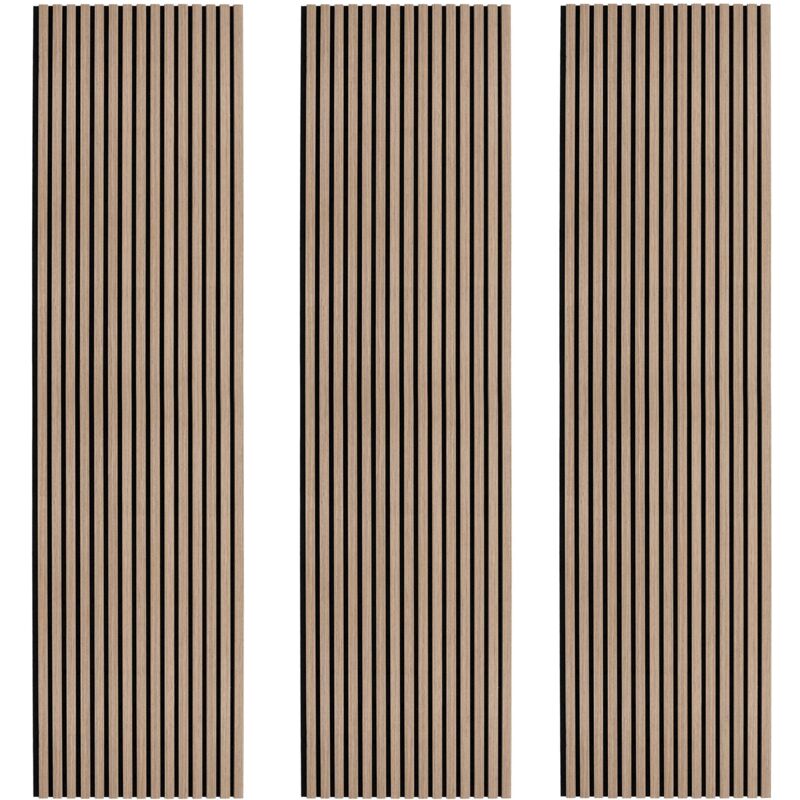 Monster Shop - 3 x Panneaux Lattes Acoustiques Muraux Noyer Clair Luxe 3D Placage Bois Moderne Décoratif Mur Ou Plafond 2400mm x 600mm Dessous En